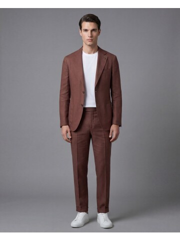 Kiremit Comfort Fit Mono Yaka Torba Cep Takım Elbise