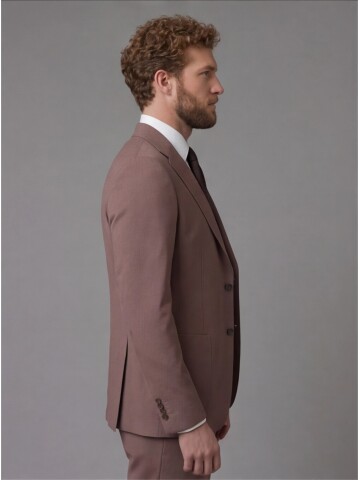 Brick Red Slim Fit Notch Lapel Suit with Patch Pockets