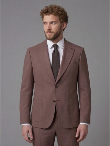 Terracotta Slim Fit Peak Lapel Patch Pocket Mens Suit