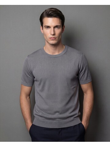 Dark Grey Crew Neck Short Sleeve Knit