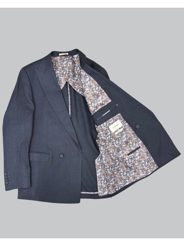 Koyu Gri Sivri Yaka 2 Düğme Keten Takım Elbise