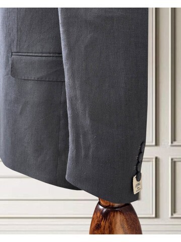 Koyu Gri Sivri Yaka 2 Düğme Keten Takım Elbise
