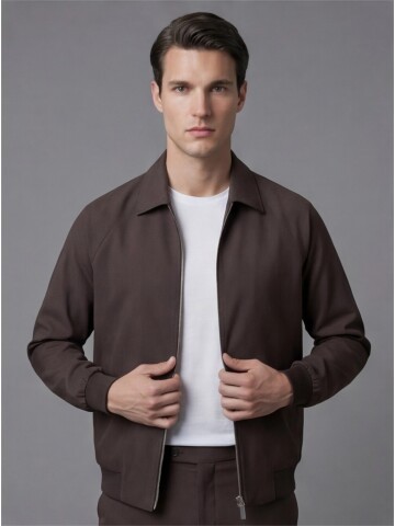 Dark Brown Zip-Up Shirt Collar Smart Tracksuit