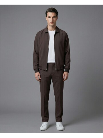 Koyu Kahverengi Fermuarlı Gömlek Yaka Spor Takım