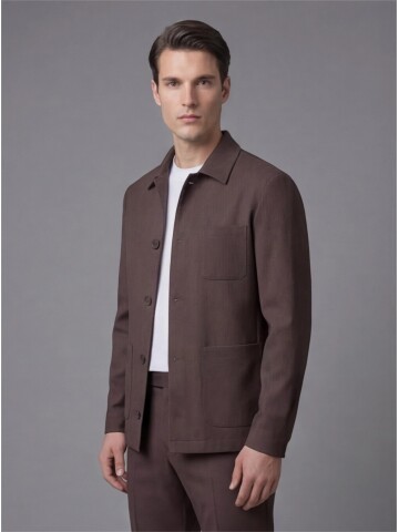 Dark Brown Shirt Collar Buttoned Patch Pocket Suit
