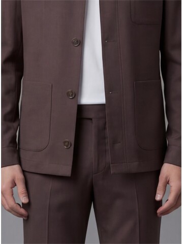 Dark Brown Shirt Collar Buttoned Patch Pocket Suit