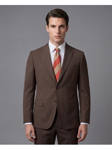 Koyu Kahverengi Mono Yaka İki Düğmeli Takım Elbise