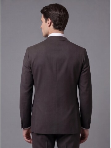 Koyu Kahverengi Mono Yaka İki Düğmeli Takım Elbise