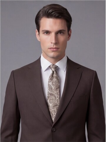 Koyu Kahverengi Mono Yaka İki Düğmeli Takım Elbise