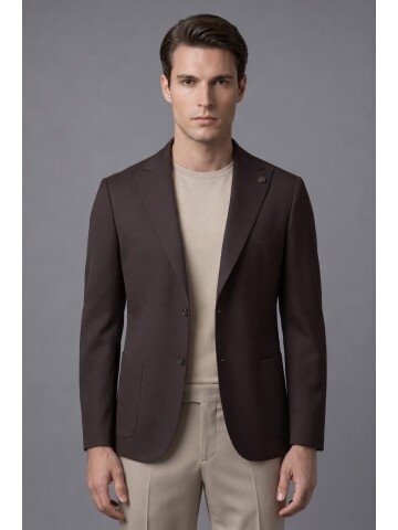 Dark Brown Peak Lapel Patch Pocket Comfort Fit Blazer