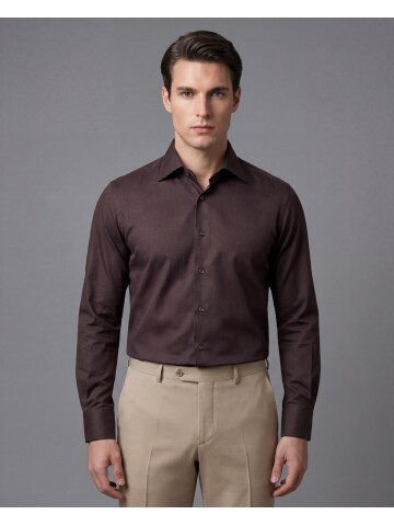 Koyu Kahverengi Slim Fit Büyük Klasik Yaka Gömlek