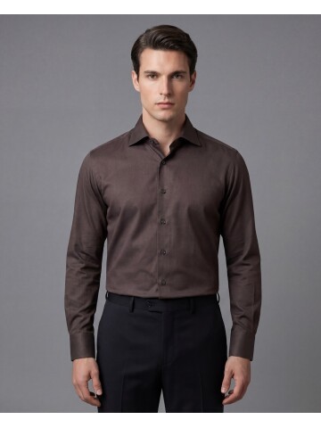 Koyu Kahverengi Slim Fit Uzun Kollu Klasik Yaka Gömlek