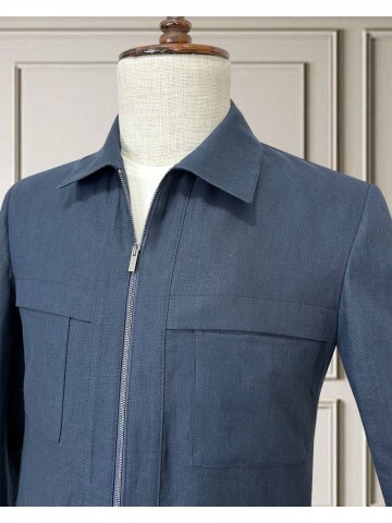 Koyu Mavi Keten Safari Takım Elbise