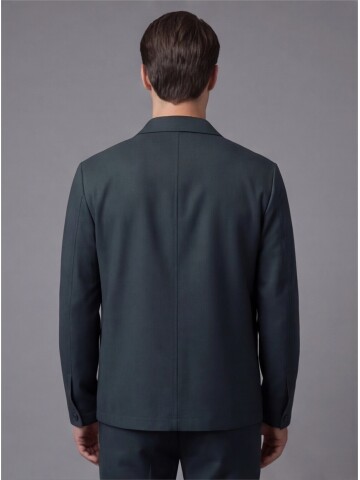 Dark Green Shirt Collar Buttoned Patch Pocket Suit