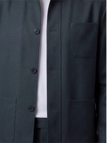 Dark Green Shirt Collar Buttoned Patch Pocket Suit