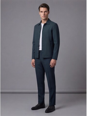 Koyu Yeşil Gömlek Yaka Spor Takım Elbise