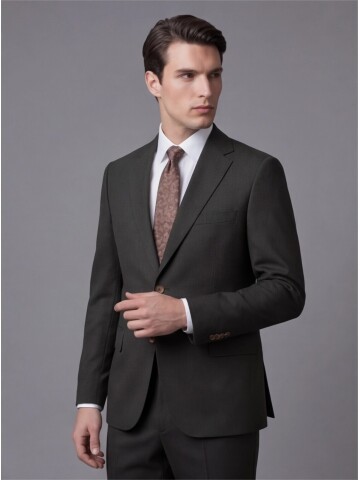 Koyu Yeşil Mono Yaka İki Düğmeli Takım Elbise