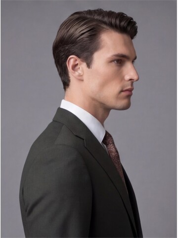 Koyu Yeşil Mono Yaka İki Düğmeli Takım Elbise