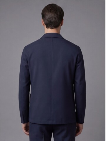 Navy Blue Shirt Collar Buttoned Patch Pocket Suit