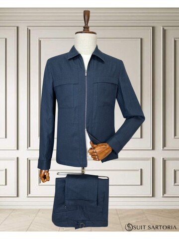 Lacivert Keten Safari Takım Elbise