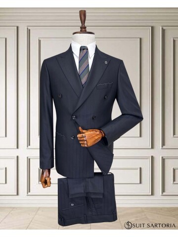 Navy Blue Pinstripe Double-Breasted Suit