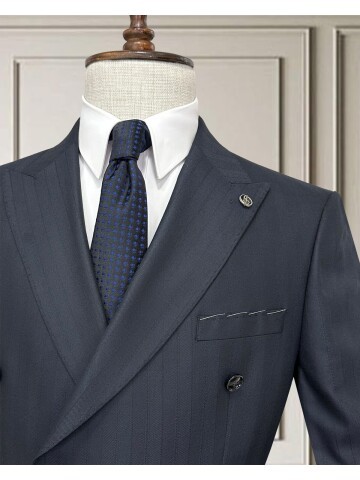 Navy Blue Pinstripe Double-Breasted Suit