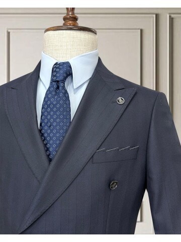 Navy Blue Pinstripe Double-Breasted Suit