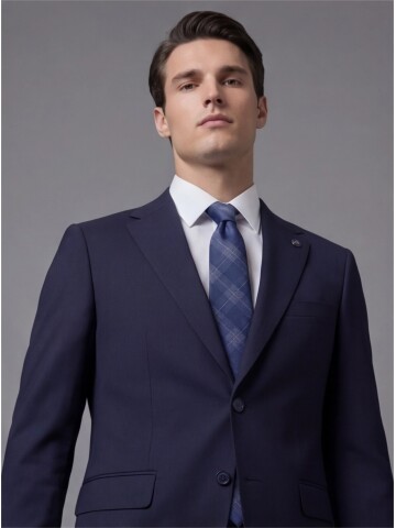 Lacivert Mono Yaka İki Düğmeli Slim Fit Takım Elbise