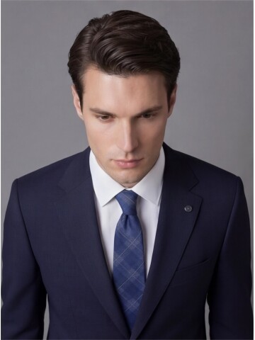 Lacivert Mono Yaka İki Düğmeli Slim Fit Takım Elbise