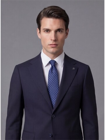 Lacivert Mono Yaka İki Düğmeli Slim Fit Takım Elbise