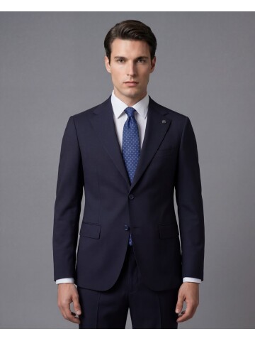 Lacivert Mono Yaka İki Düğmeli Slim Fit Takım Elbise