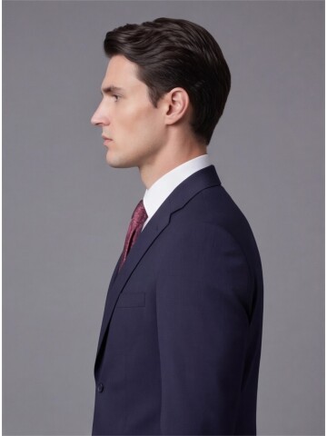 Lacivert Mono Yaka İki Düğmeli Takım Elbise