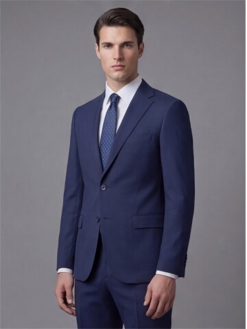 Lacivert Mono Yaka İki Düğmeli Takım Elbise