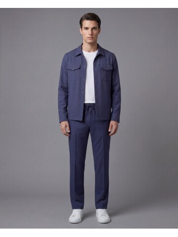 Navy Blue Safari Pocket Shirt Collar Mens Casual Suit – Comfort Fit Performance Model