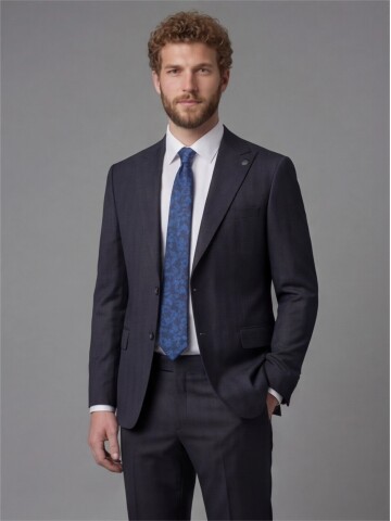 Navy Blue Peak Lapel Comfort Fit Mens Suit