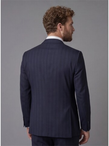 Navy Blue Peak Lapel Comfort Fit Mens Suit