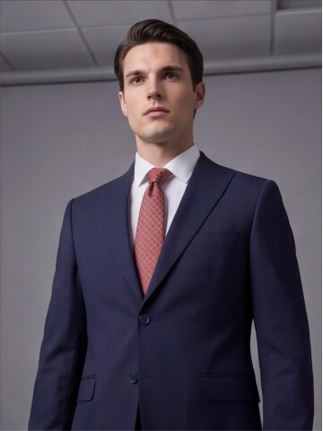 Lacivert Sivri Yaka İki Düğmeli Slim Fit Takım Elbise