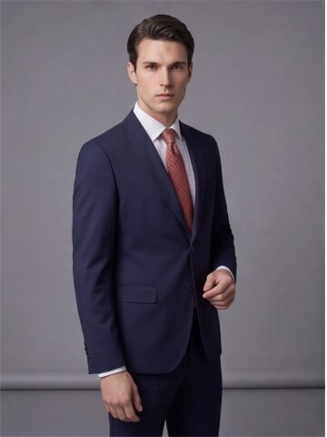 Lacivert Sivri Yaka İki Düğmeli Slim Fit Takım Elbise