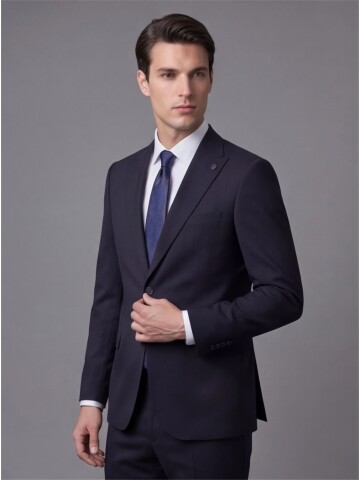 Lacivert Sivri Yaka İki Düğmeli Slim Fit Takım Elbise