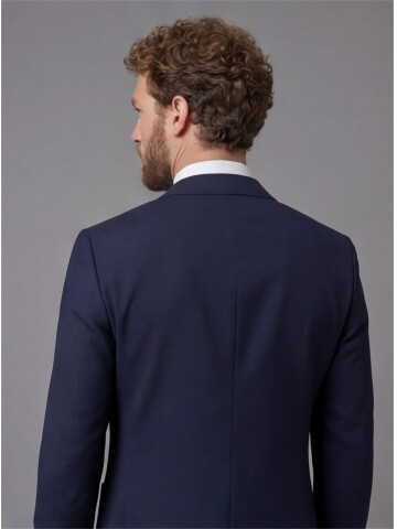 Navy Blue Slim Fit Notch Lapel Suit with Patch Pockets