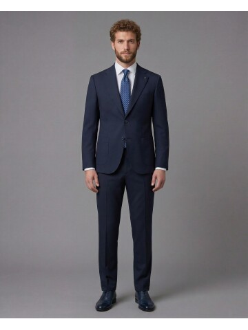 Navy Blue Slim Fit Notch Lapel Suit with Patch Pockets