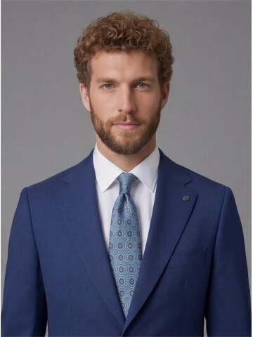 Slim Fit Navy Blue Notch Lapel Suit with Patch Pockets