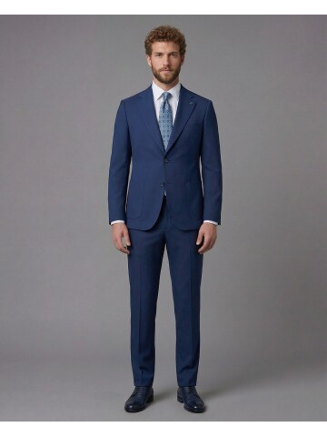 Slim Fit Navy Blue Notch Lapel Suit with Patch Pockets