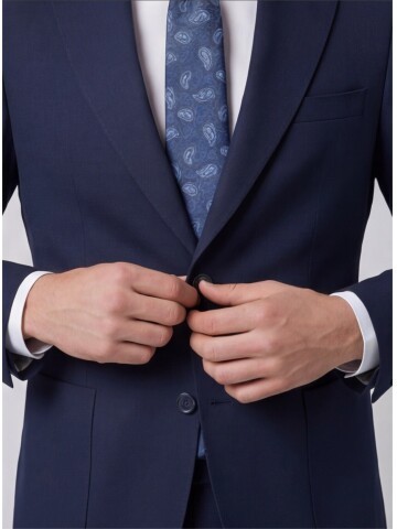Navy Blue Slim Fit Peak Lapel Patch Pocket Mens Suit