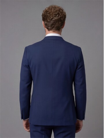 Navy Blue Slim Fit Peak Lapel Patch Pocket Mens Suit