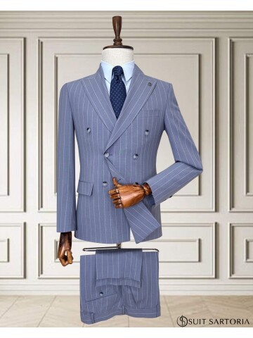Blue Pinstripe Double-Breasted Men’s Suit