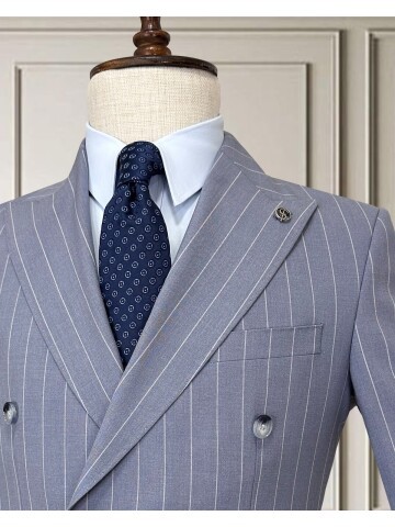 Blue Pinstripe Double-Breasted Men’s Suit