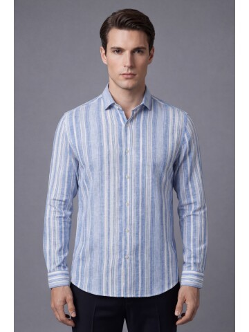 Mavi Çizgili Regular Fit Uzun Kollu Gömlek