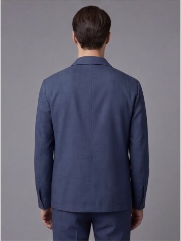 Blue Shirt Collar Buttoned Patch Pocket Suit
