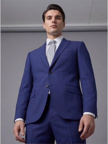 Mavi Mono Yaka İki Düğmeli Takım Elbise